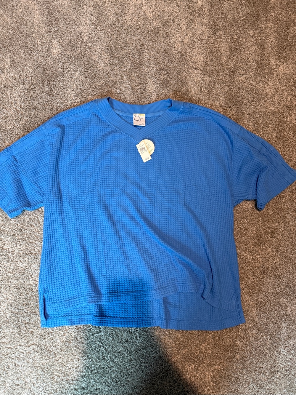 Blue Waffle Knit Short-Sleeve Shirt